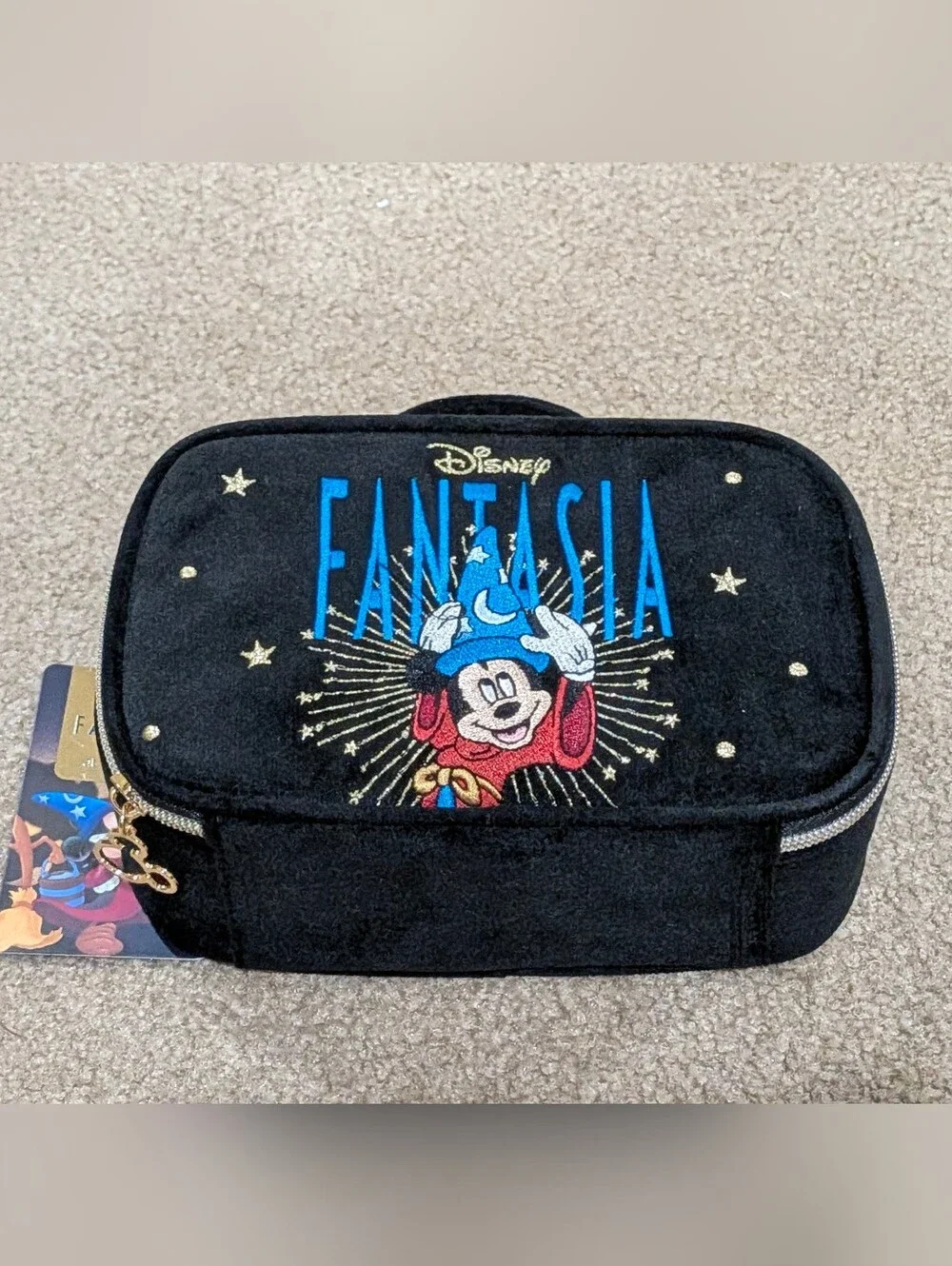 Primark Black Fantasia Mickey Cosmetic Pouch with Blue and Gold Accents
